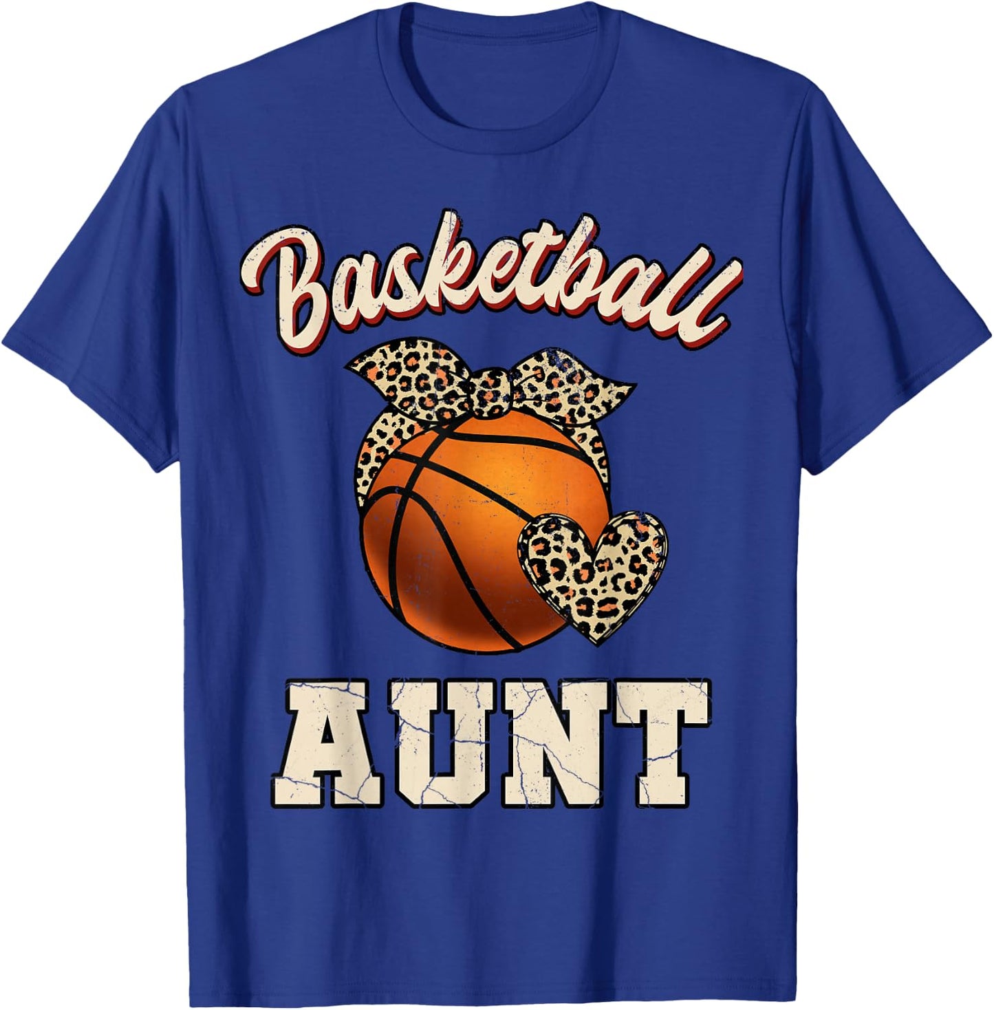 Basketball Aunt Bandana Leopard Heart Fans Mother's Day T-Shirt - T-Shirt | Royal