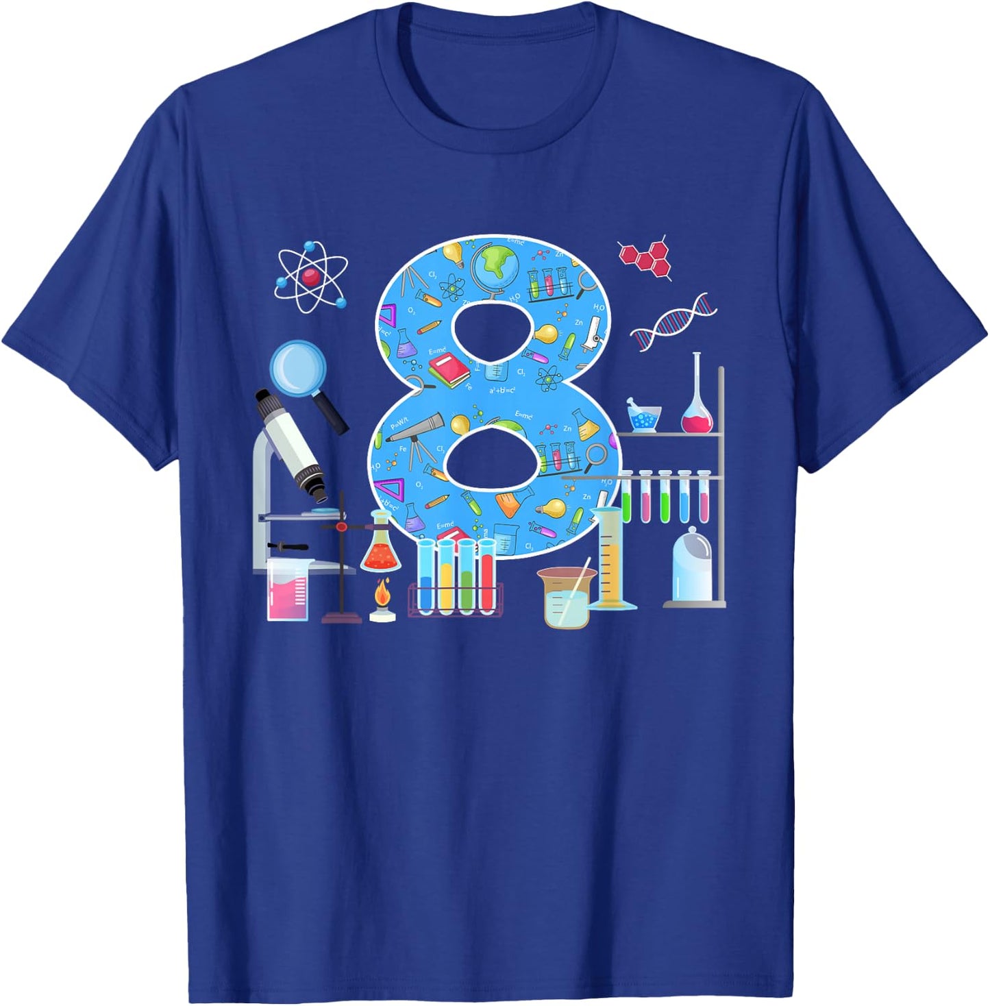 8th Birthday Science Theme 8 Year Old Birthday Scientist T-Shirt - T-Shirt | Royal