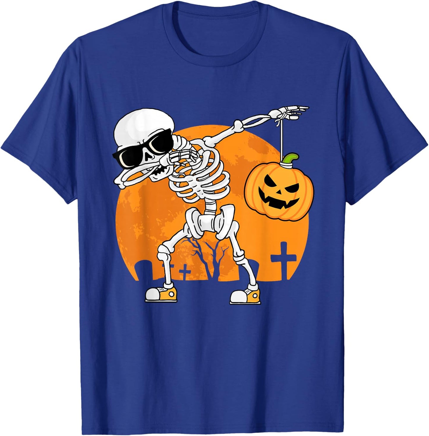 Dabbing Skeleton Funny Halloween Pumpkin Men Boys Kids T-Shirt - T-Shirt | Royal