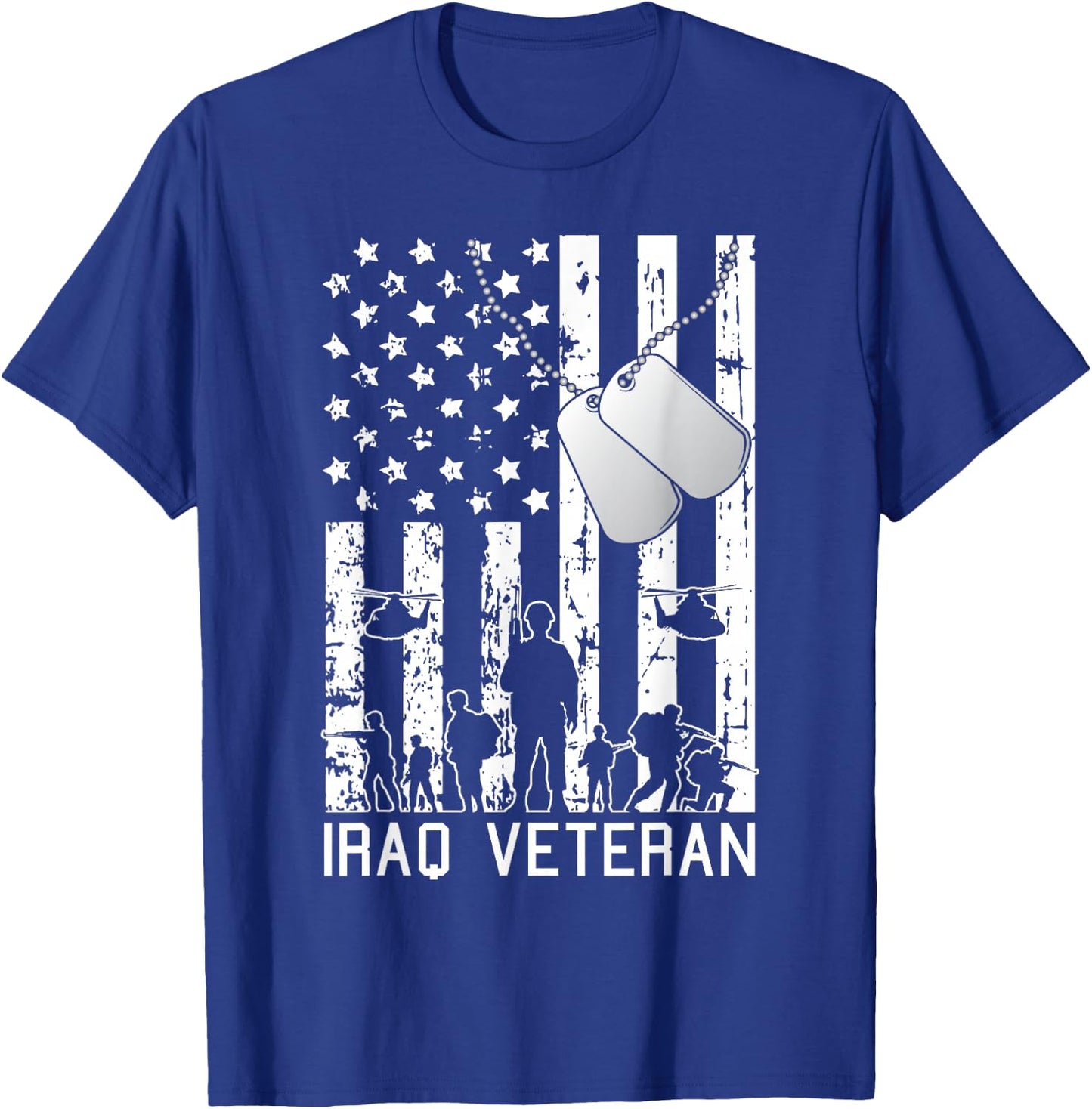 Iraq Veteran American Flag Dog Tag Military Army Soldier T-Shirt - T-Shirt | Royal