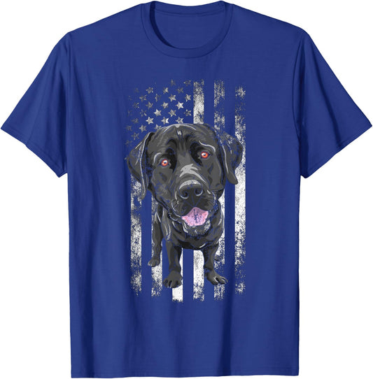 Black Labrador American Flag Patriotic Dog Dad Mom Black Lab Kids Men T-Shirt - T-Shirt | Royal