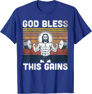 God Bless This Gains - Jesus Workout Strength T-Shirt - T-Shirt | Royal