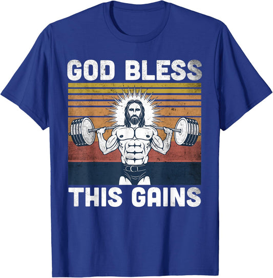 God Bless This Gains - Jesus Workout Strength T-Shirt - T-Shirt | Royal