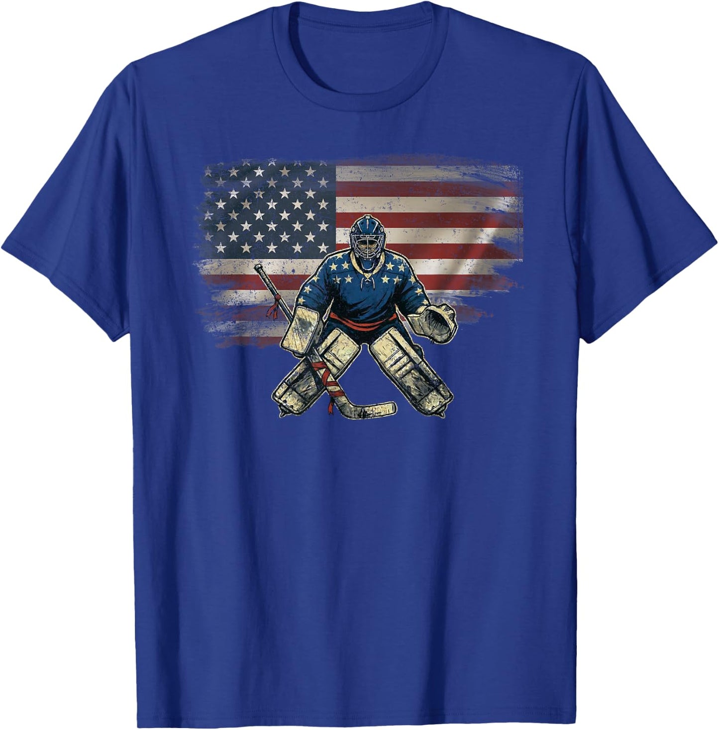 Vintage USA Flag Hockey Lover Ice Hockey Goalie T-Shirt - T-Shirt | Royal