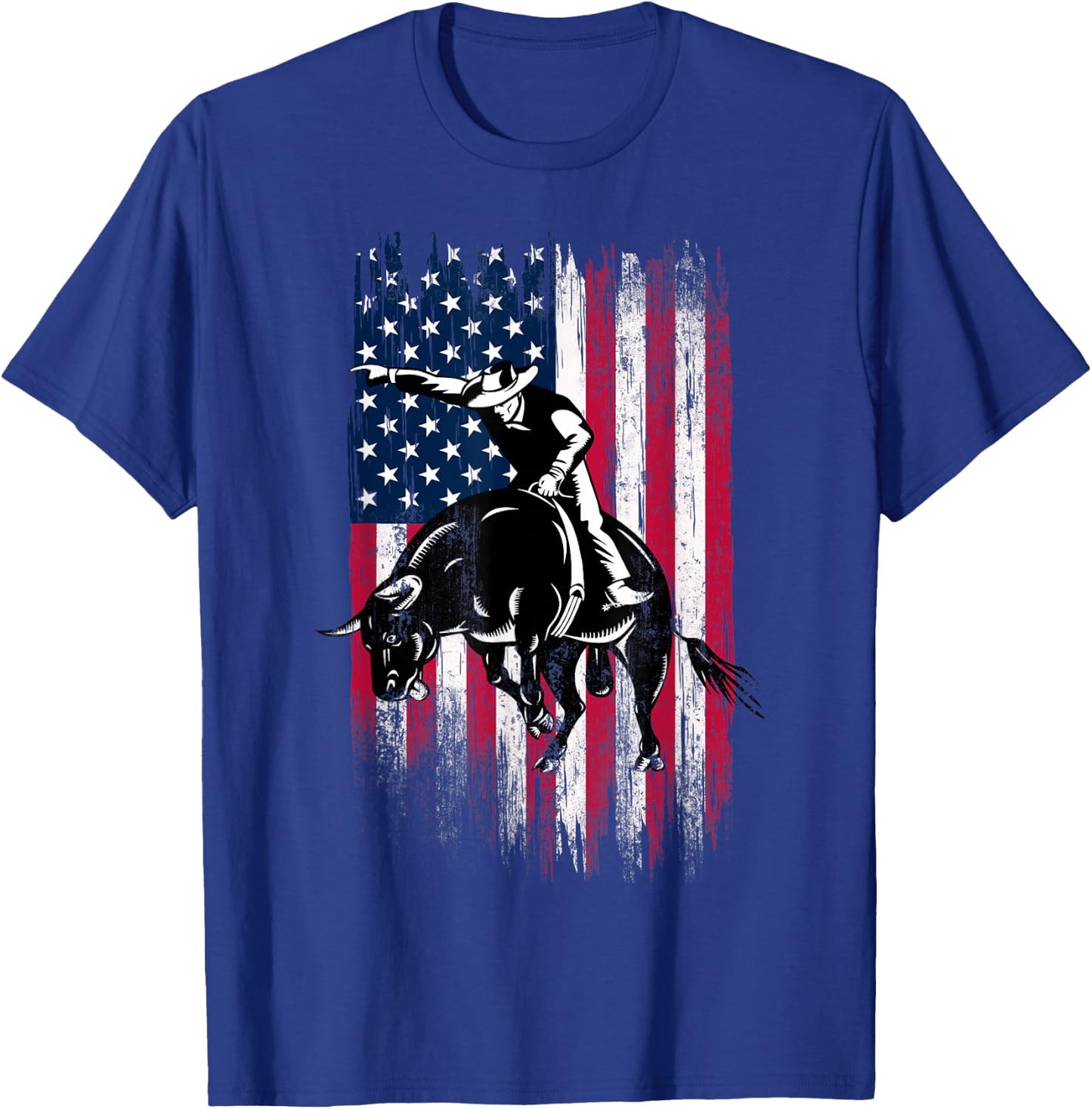 Rodeo Bull Rider Patriotic American Flag Cowboys Small T-Shirt - T-Shirt | Royal