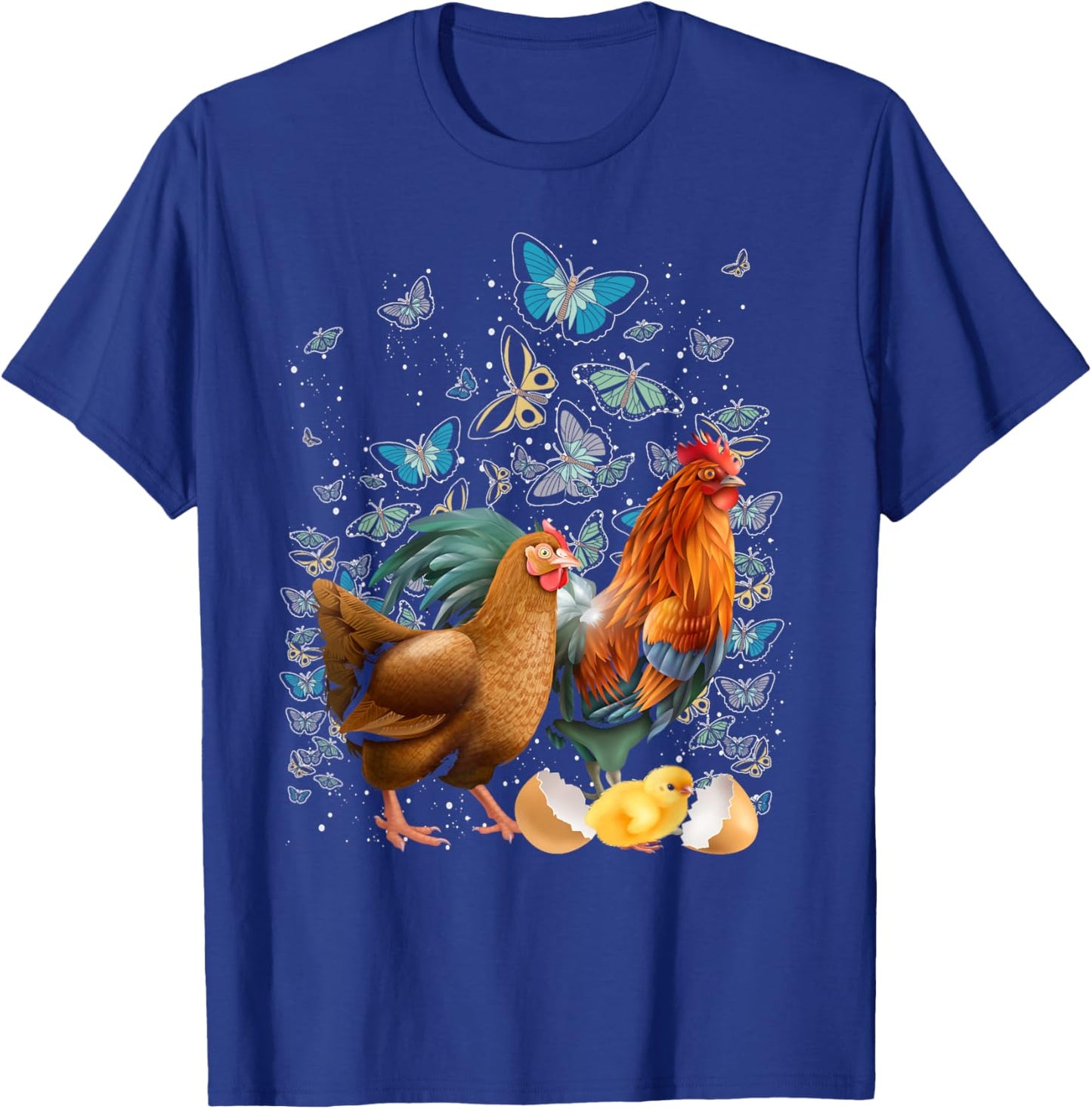 Farmer Gift Farm Animal Butterflies Rooster Hen Chicken T-Shirt - T-Shirt | Royal