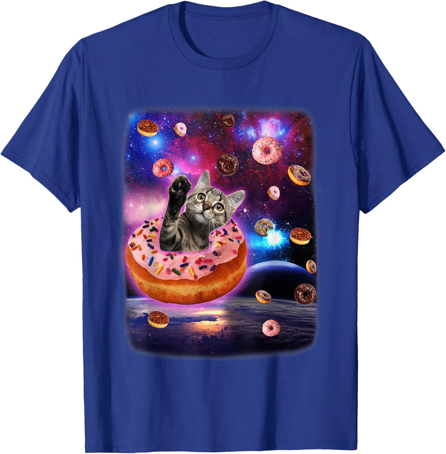 Cute Cat Inside Donut In Space Boy Girl Donut Kitty Galaxy T-Shirt - T-Shirt | Royal