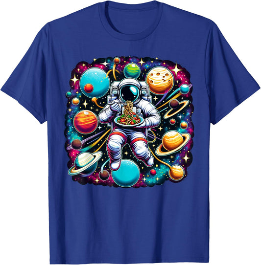 Colorful Galaxy Astronaut eating Spaghetti and meatballs T-Shirt - T-Shirt | Royal
