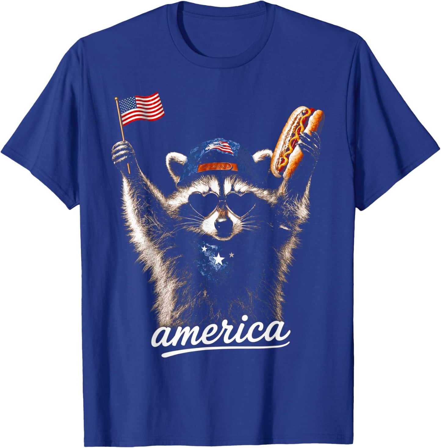America Meme Raccoon 4th July Hot Dog Lovers T-Shirt - T-Shirt | Royal