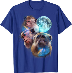 3 Moon Monkey Art Funny Ape Primate Animal Lovers Graphic T-Shirt - T-Shirt | Royal