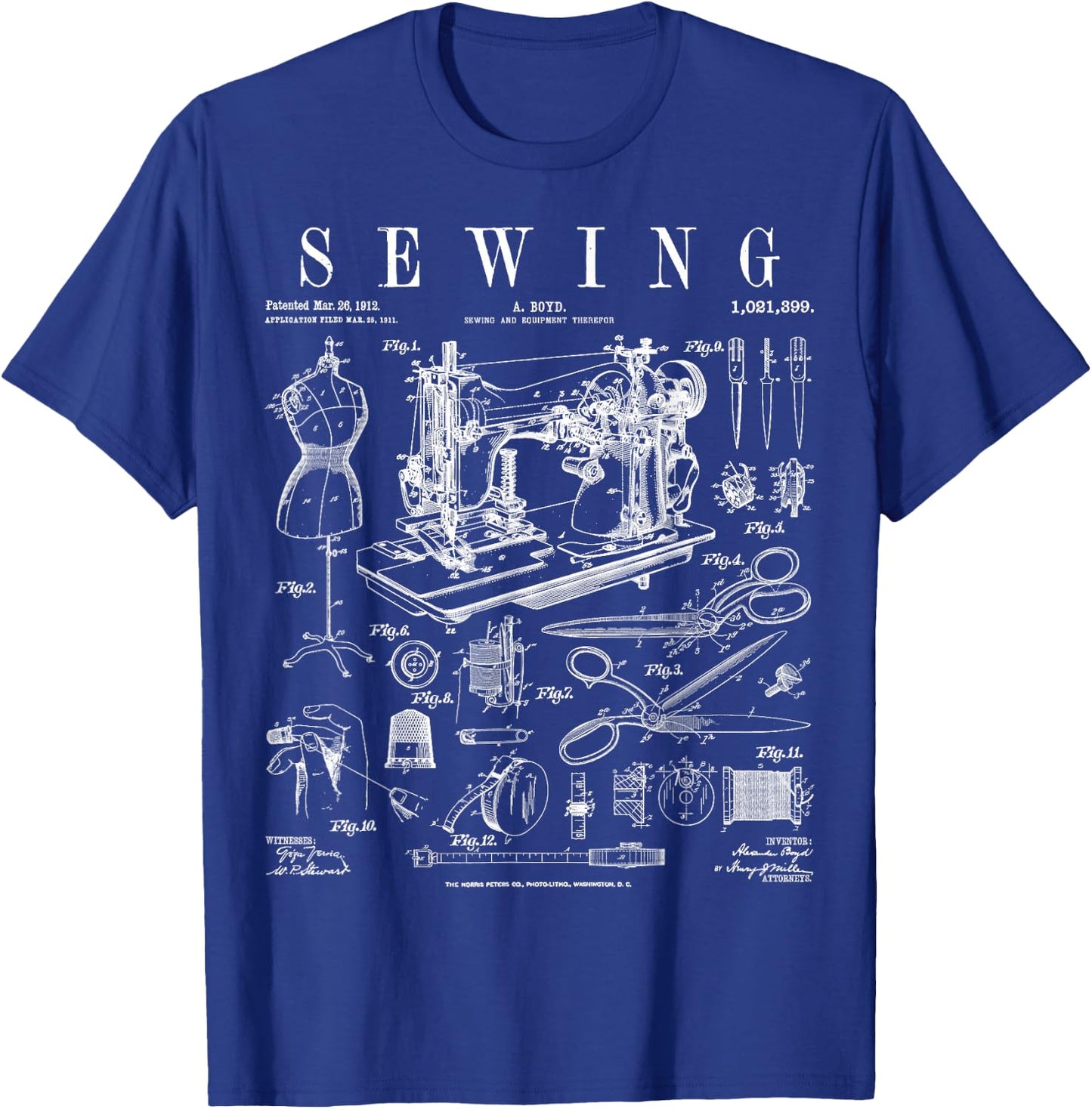 Sewing Machine Quilting Quilter Crafter Vintage Patent Print T-Shirt - T-Shirt | Royal