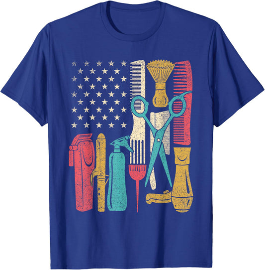Hairstylist Tools - USA Flag Haircutter Barber Hairdresser T-Shirt - T-Shirt | Royal