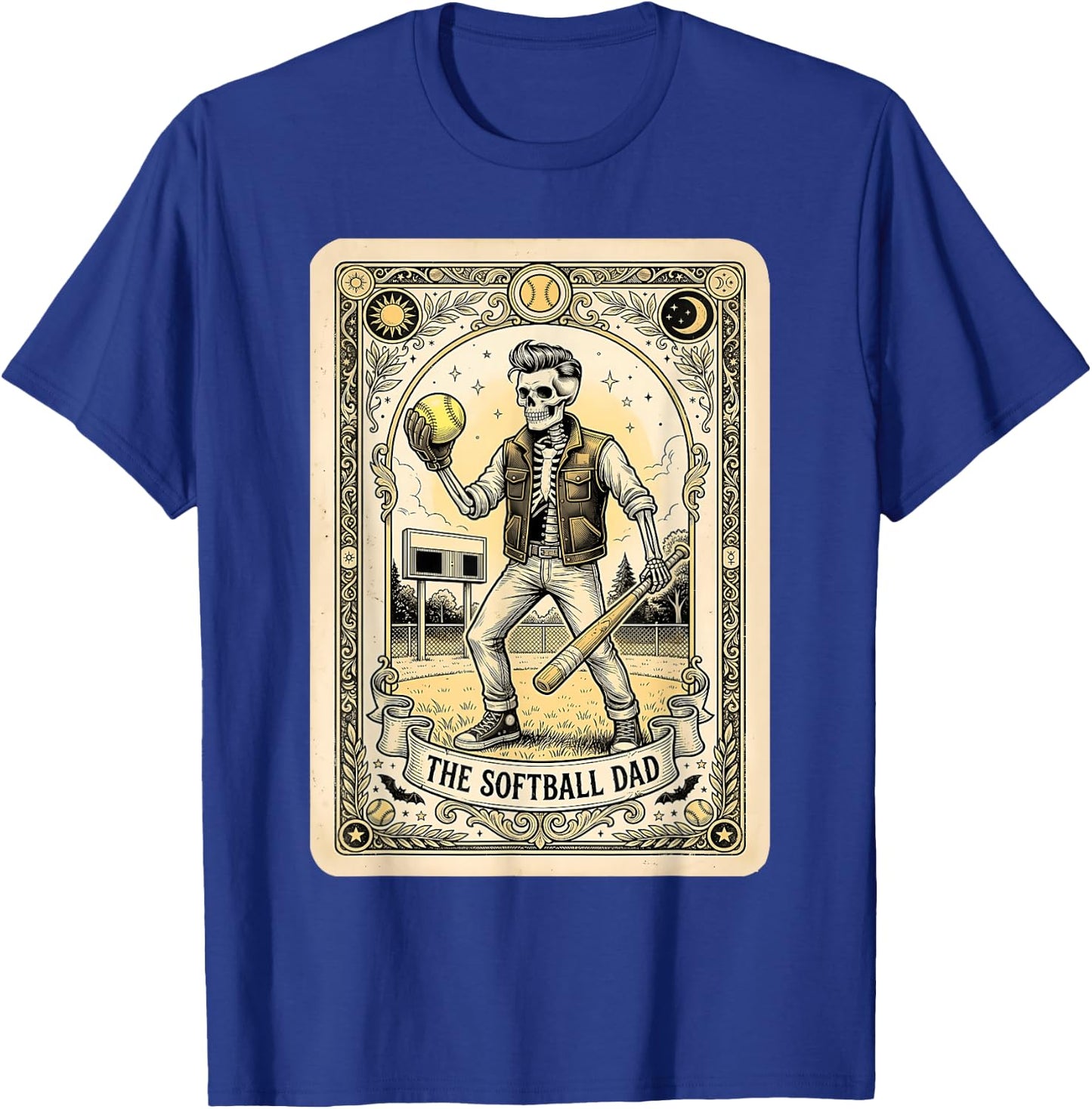 Softball Dad Tarot Card Skeleton Sports Fathers Day Men T-Shirt - T-Shirt | Royal