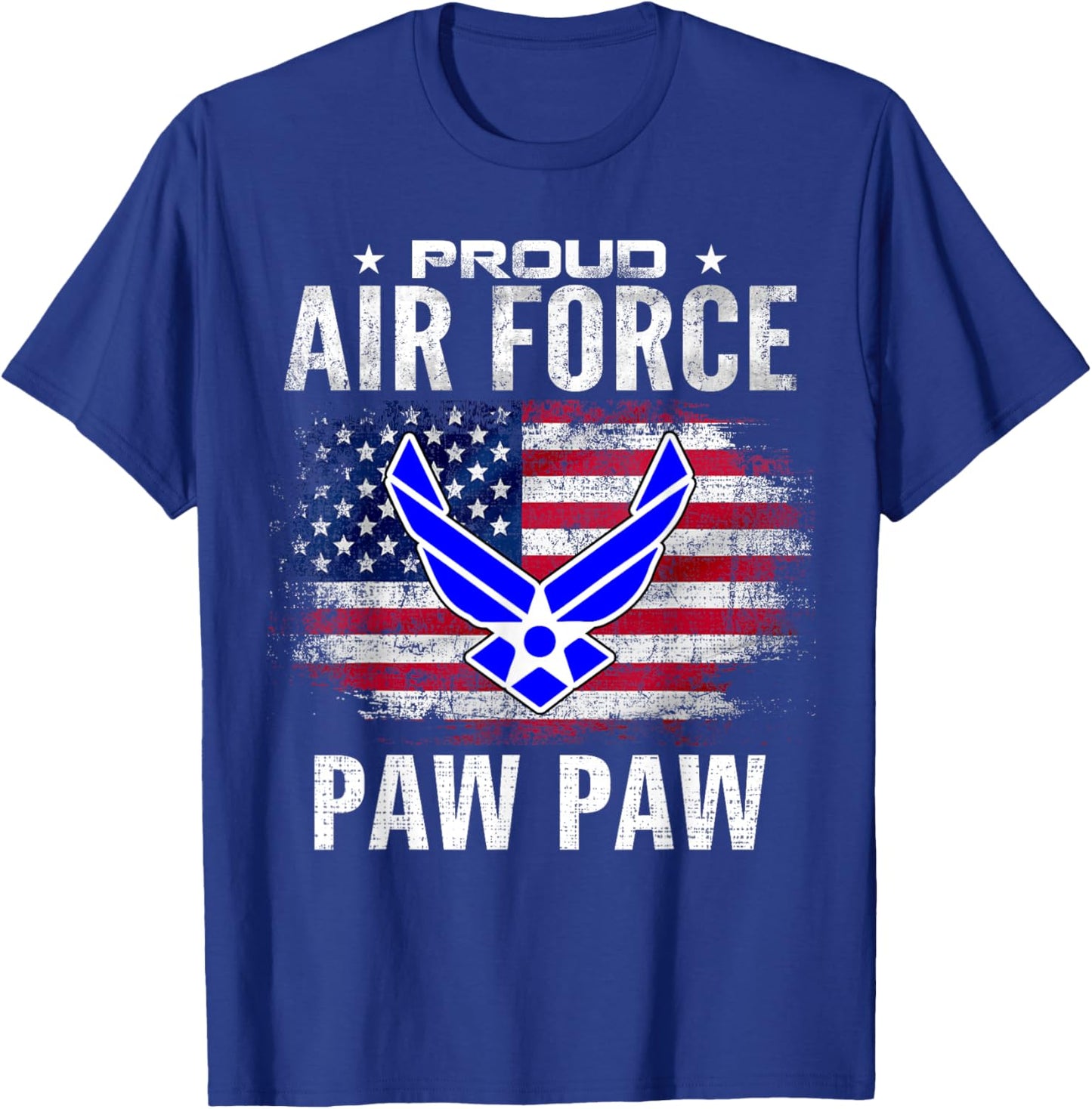 Proud Air Force Paw Paw With American Flag For Veteran T-Shirt - T-Shirt | Royal