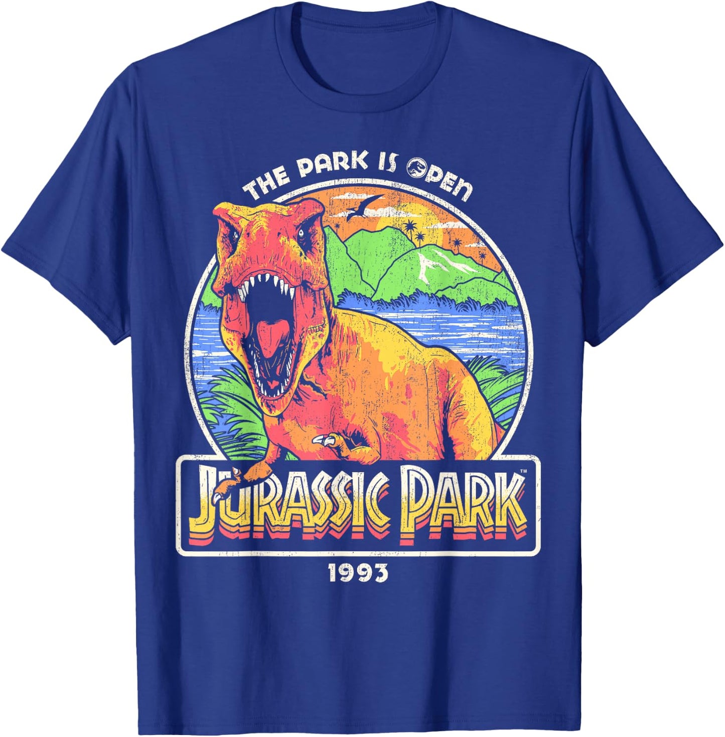 Jurassic Park 1993 The Park Is Open Jurassic Park Logo T-Shirt - T-Shirt | Royal