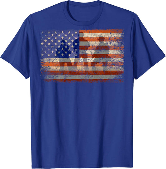 Military Soldier Patriotic American Flag Print On Back T-Shirt - T-Shirt | Royal