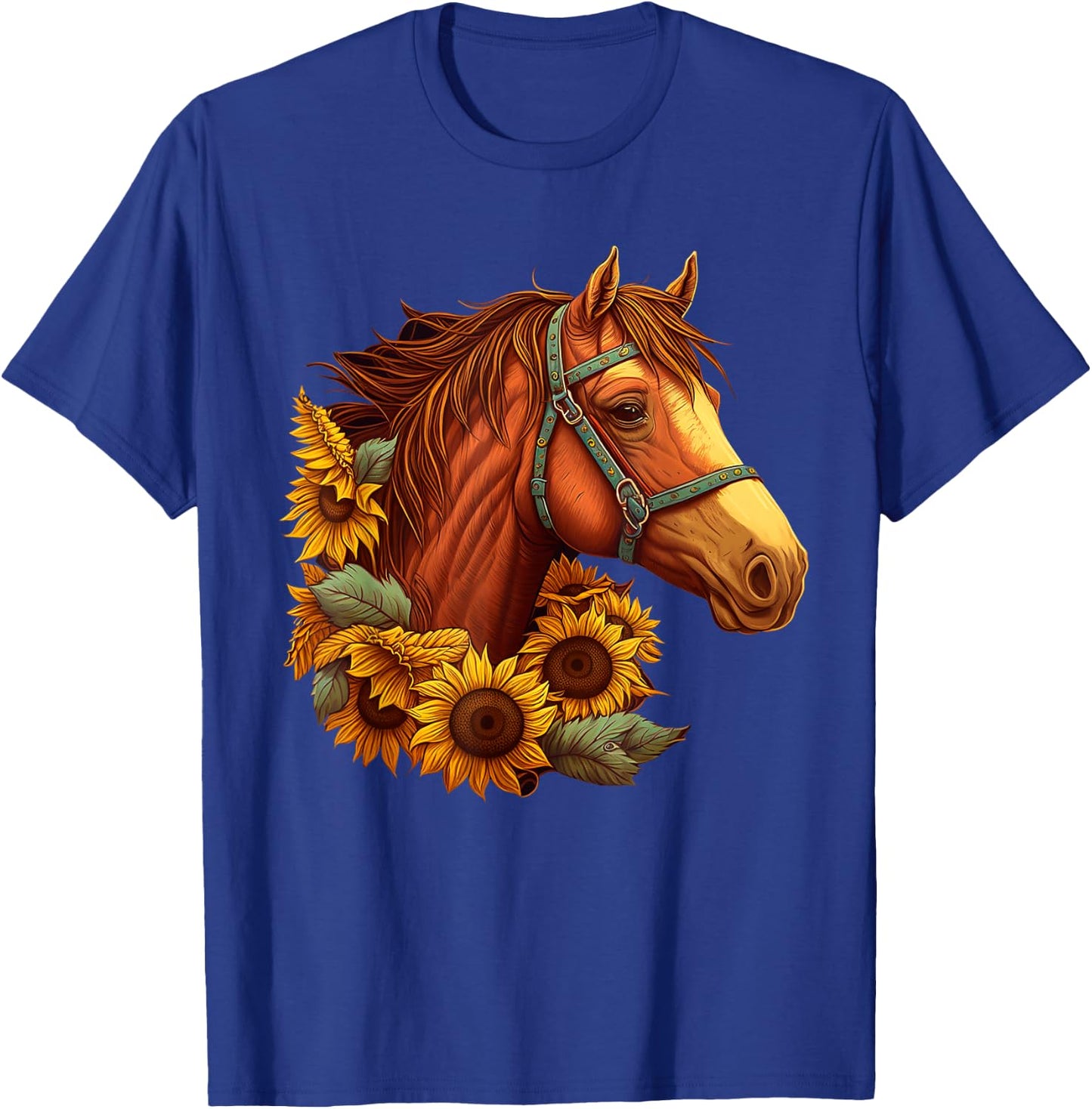Cute Horse With Sunflowers Lover Girls Kids T-Shirt - T-Shirt | Royal