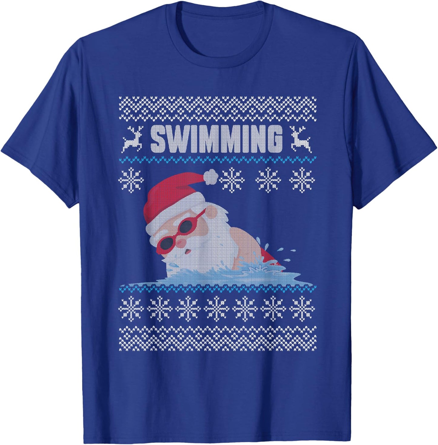 Swimming Santa Claus Swimming Pool Ugly Christmas Swimmer T-Shirt - T-Shirt | Royal