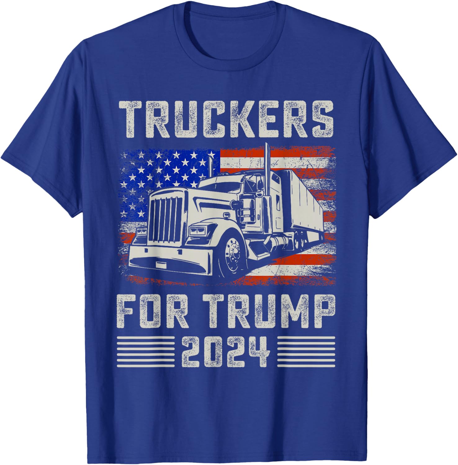 Truckers For Trump American Flag - Trump 2024 Vintage T-Shirt - T-Shirt | Royal