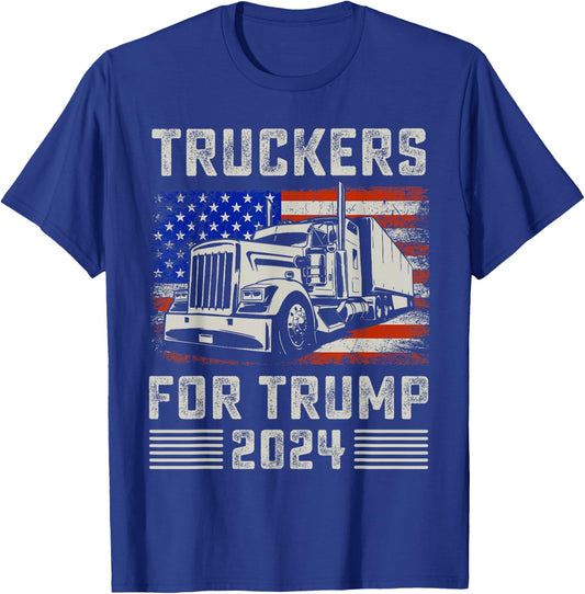 Truckers For Trump American Flag - Trump 2024 Vintage T-Shirt - T-Shirt | Royal