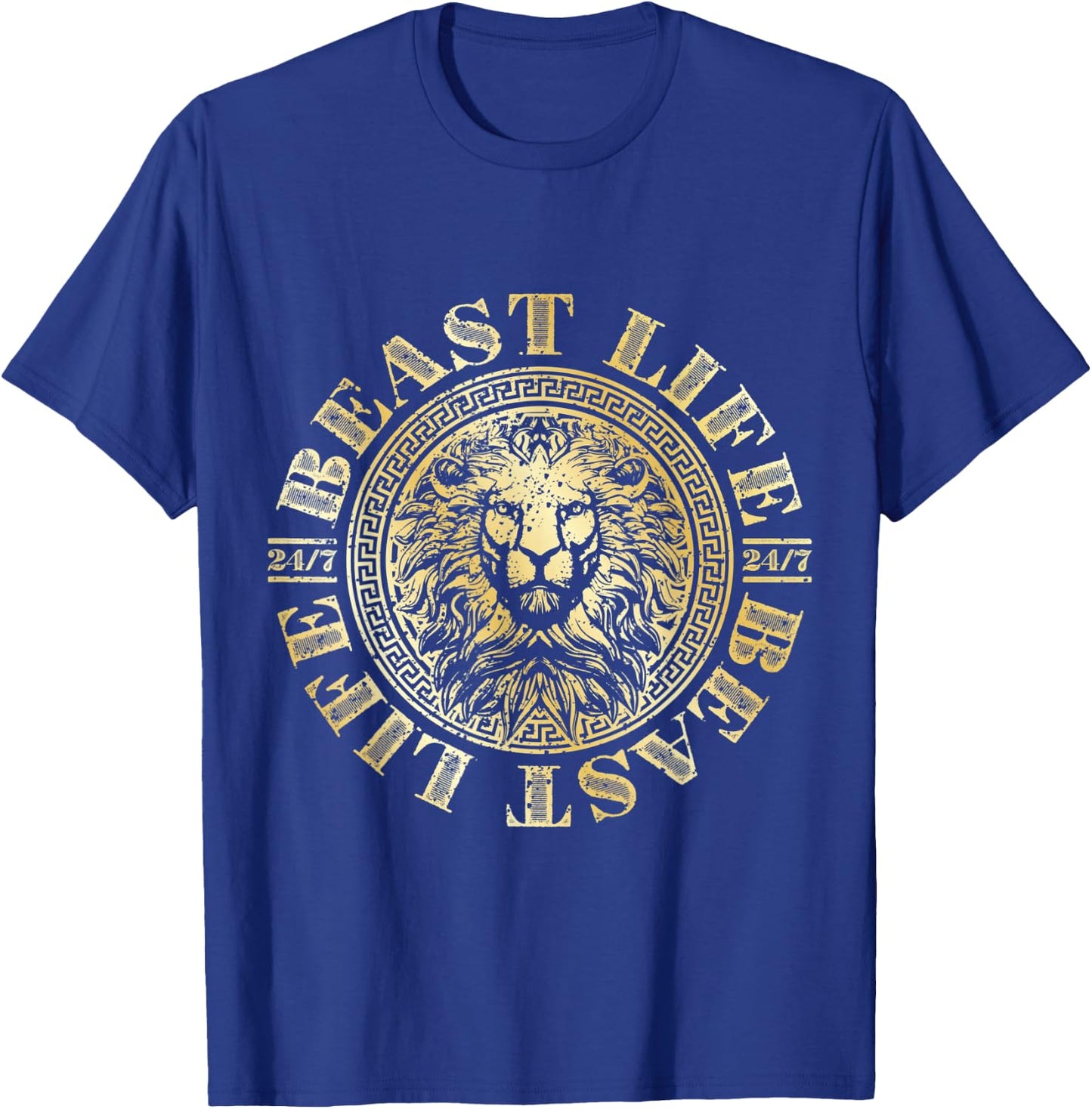 Lion Beast Life Gold Workout Motivation Gym Fitness Hustle T-Shirt - T-Shirt | Royal