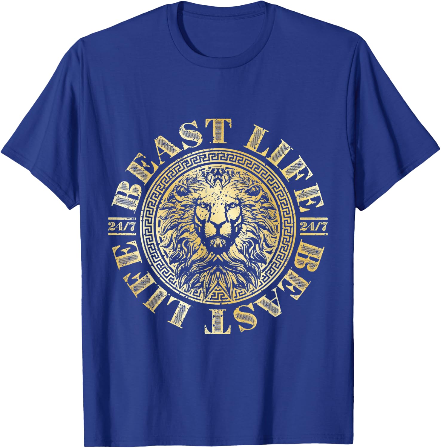 Lion Beast Life Gold Workout Motivation Gym Fitness Hustle T-Shirt - T-Shirt | Royal