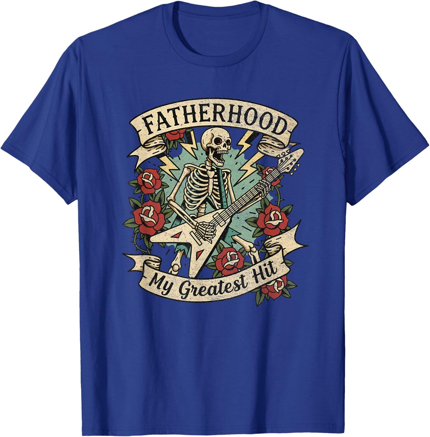 Cool Guitar Dad Fatherhood Greatest Hit Tattoo Style T-Shirt - T-Shirt | Royal