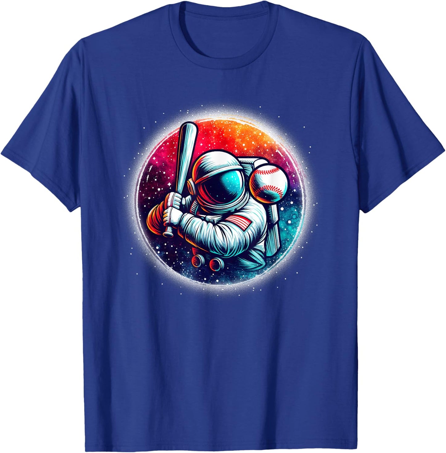 Astronaut Playing Baseball in Space Boys Girls Kids T-Shirt - T-Shirt | Royal
