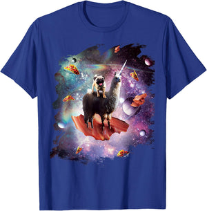 Space Pug Riding Llama Unicorn - Bacon & Taco T-Shirt - T-Shirt | Royal
