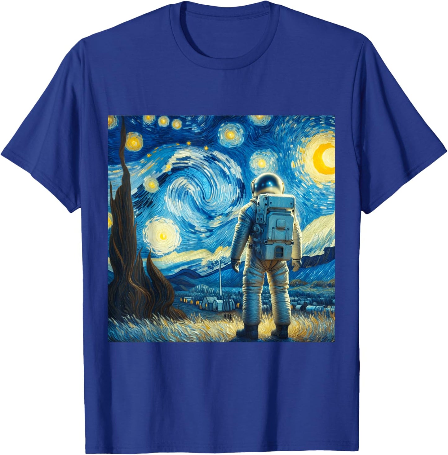 Van Gogh Starry Night Space Lovers Astronaut Lover Graphic T-Shirt - T-Shirt | Royal