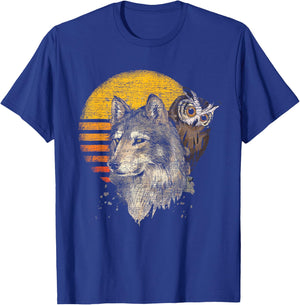 Forest Predator Ornithologist Gift Retro Wolf Owl T-Shirt - T-Shirt | Royal