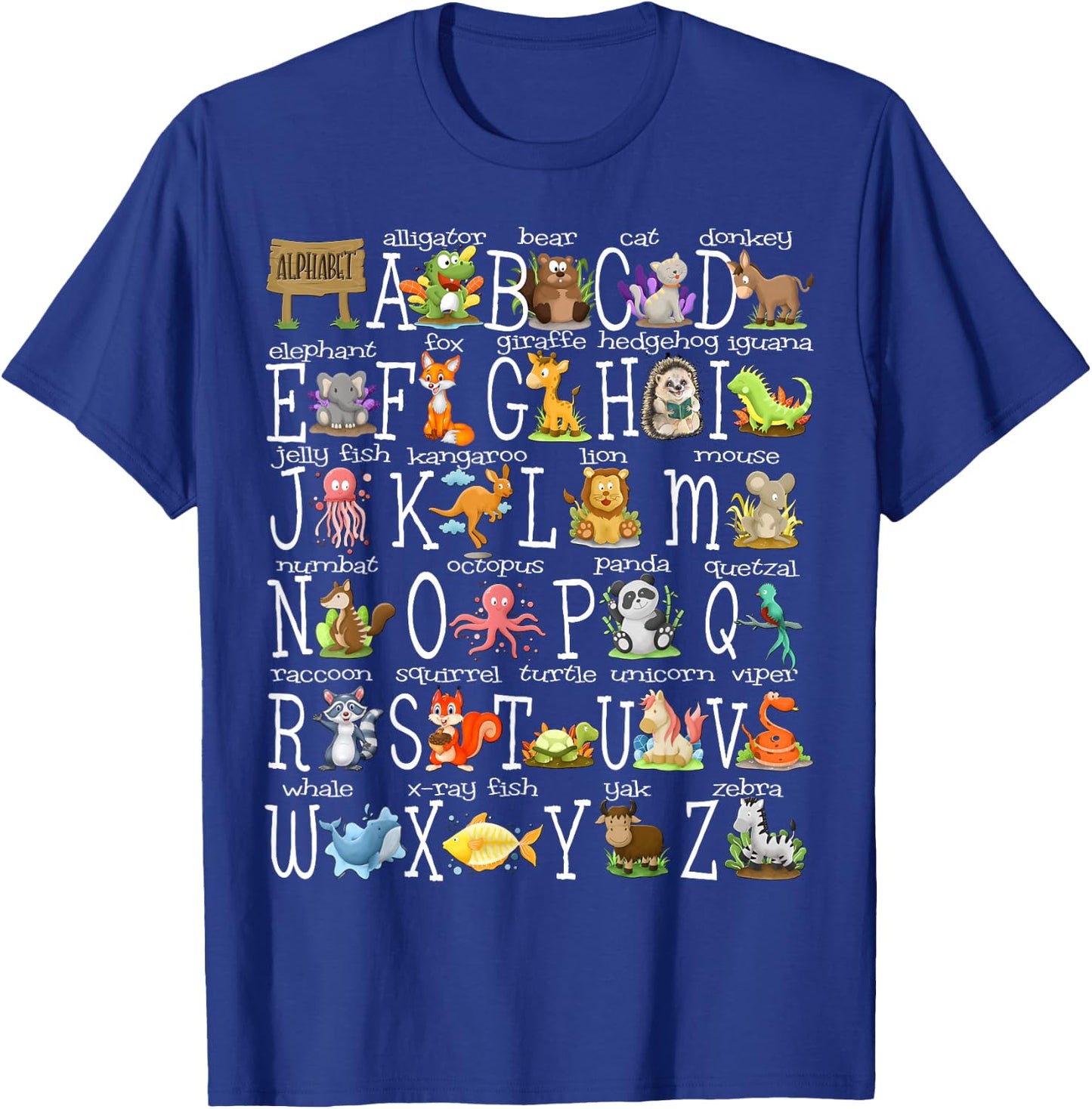 Alphabet Animals Back to School Pre-K Kindergarten Teacher T-Shirt - T-Shirt | Royal