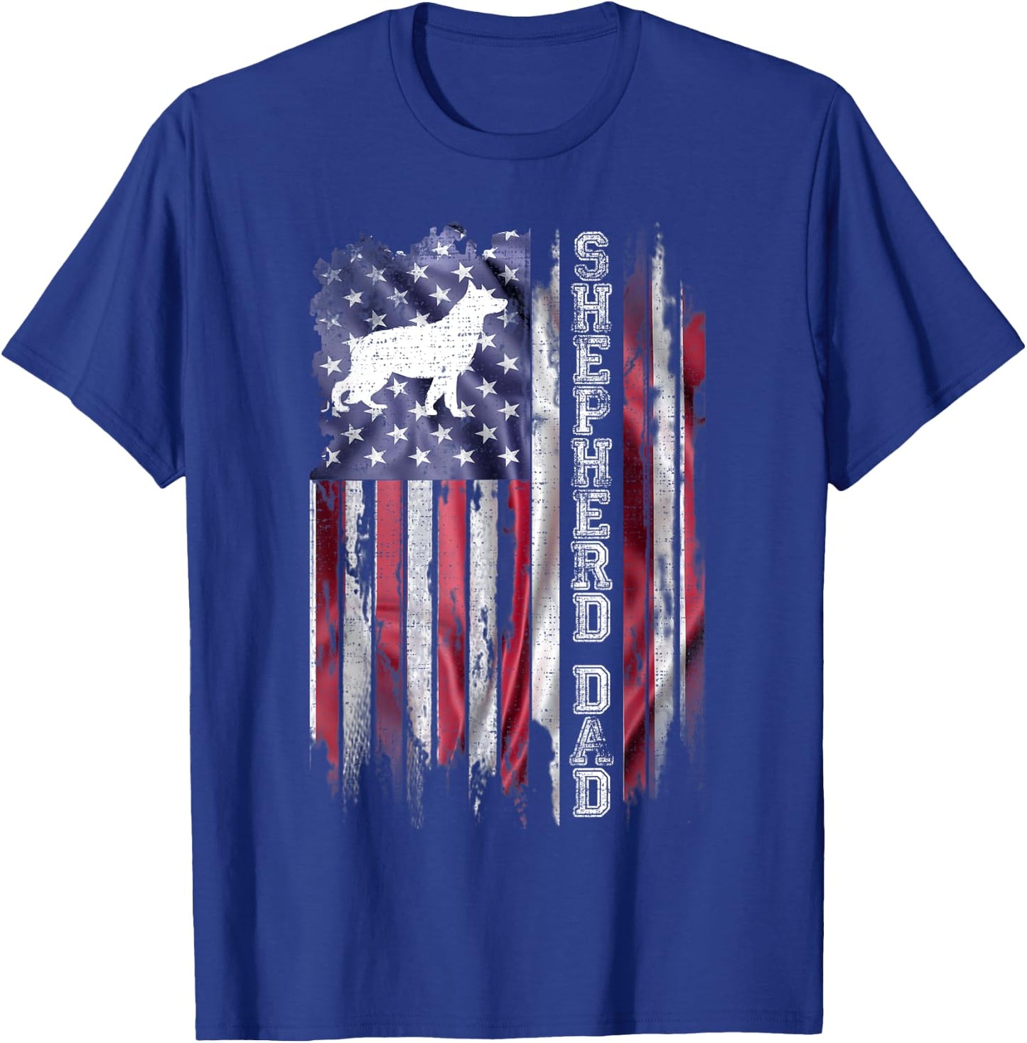 Vintage American Flag Proud German Shepherd Dad Silhouette T-Shirt - T-Shirt | Royal