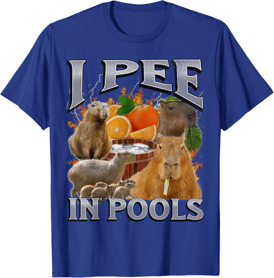 I Pee In Pools Funny Capybara Meme Bootleg Y2K Graphic T-Shirt - T-Shirt | Royal