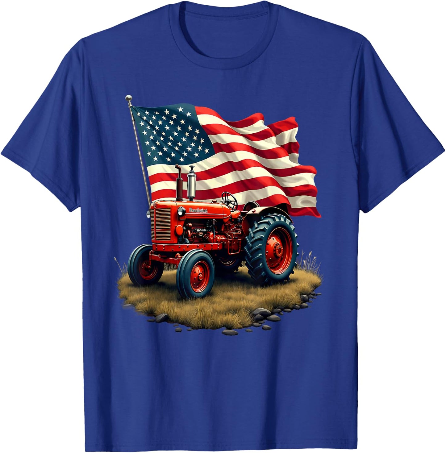 US Flag Tractor Farmer Farming T-Shirt - T-Shirt | Royal