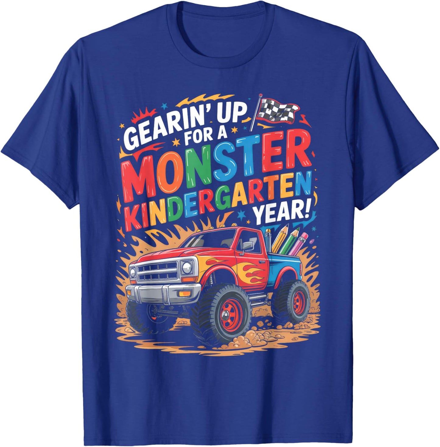 Back to School Kindergarten Monster Truck First Day Boys T-Shirt - T-Shirt | Royal