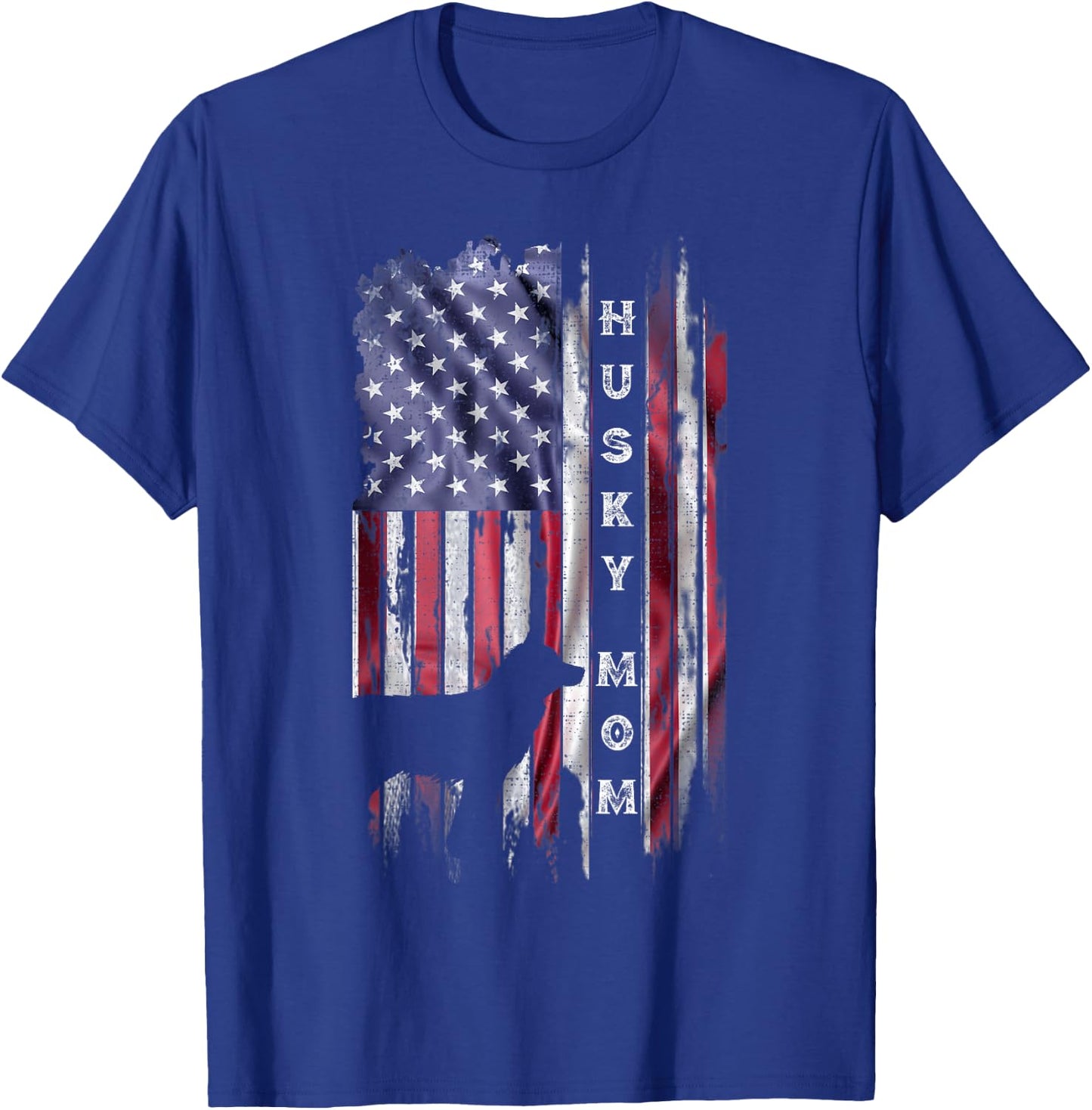 Vintage USA Flag Proud Siberian Husky Dog Mom Silhouette Women Kids Men T-Shirt - T-Shirt | Royal