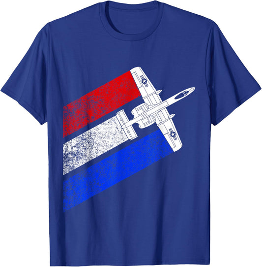 Vintage A-10 Warthog Plane Schematic US Flag T-Shirt - T-Shirt | Royal