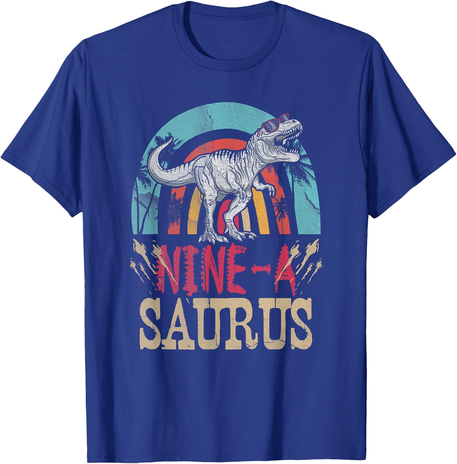 Kids 9 Year Old Dinosaur Birthday 9th T Rex Dino Nine Saurus T-Shirt - T-Shirt | Royal