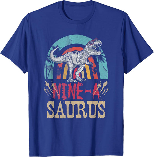 Kids 9 Year Old Dinosaur Birthday 9th T Rex Dino Nine Saurus T-Shirt - T-Shirt | Royal