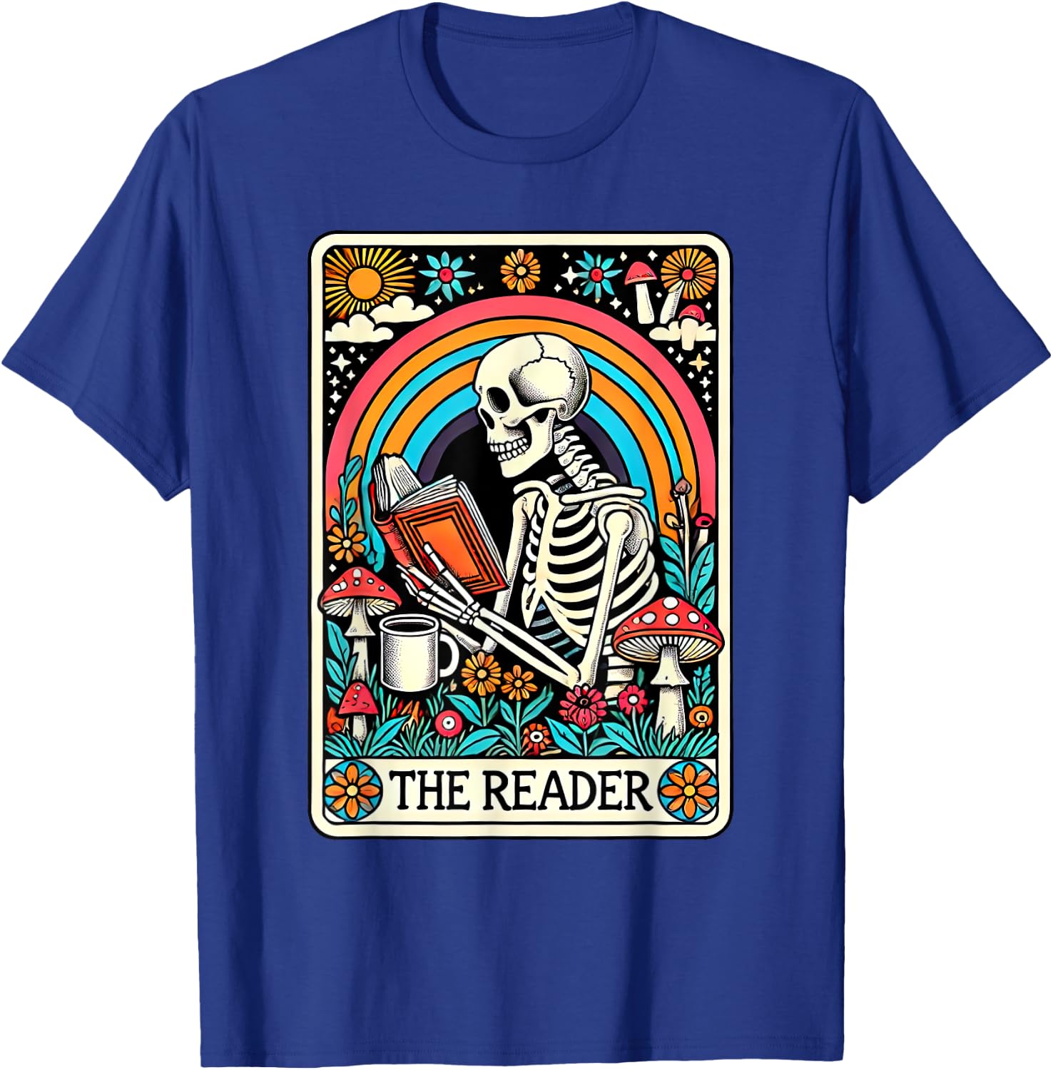The Reader Tarot Card Skeleton Reading Book Bookworm Bookish T-Shirt - T-Shirt | Royal