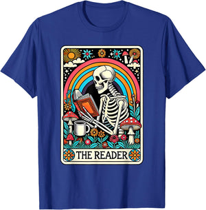 The Reader Tarot Card Skeleton Reading Book Bookworm Bookish T-Shirt - T-Shirt | Royal