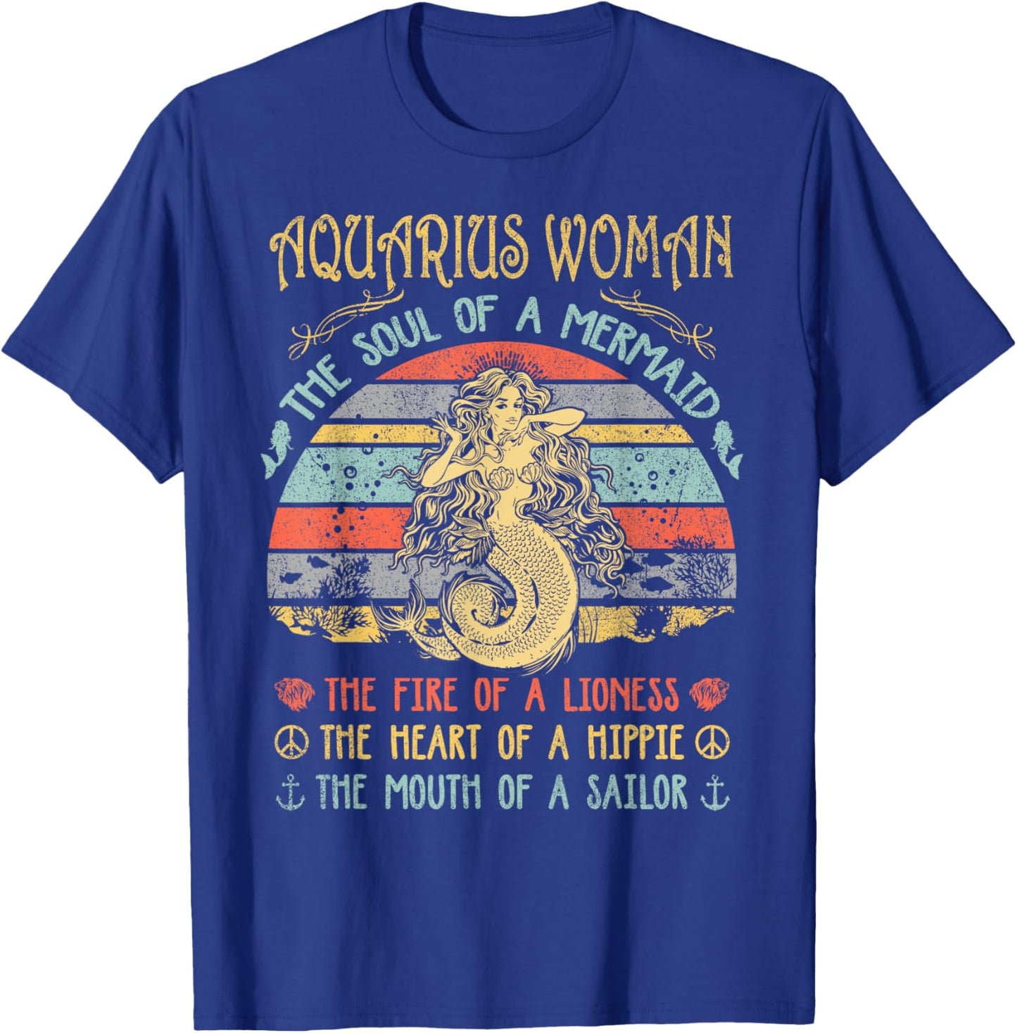 Aquarius Woman The Soul Of A Mermaid Vintage Birthday T-Shirt - T-Shirt | Royal