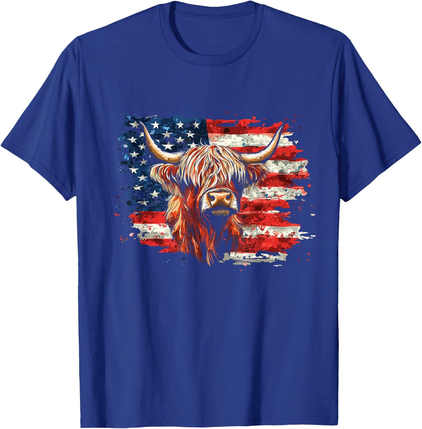 Patriotic Highland Cow American Flag 4th Of July Farm Animal T-Shirt - T-Shirt | Royal