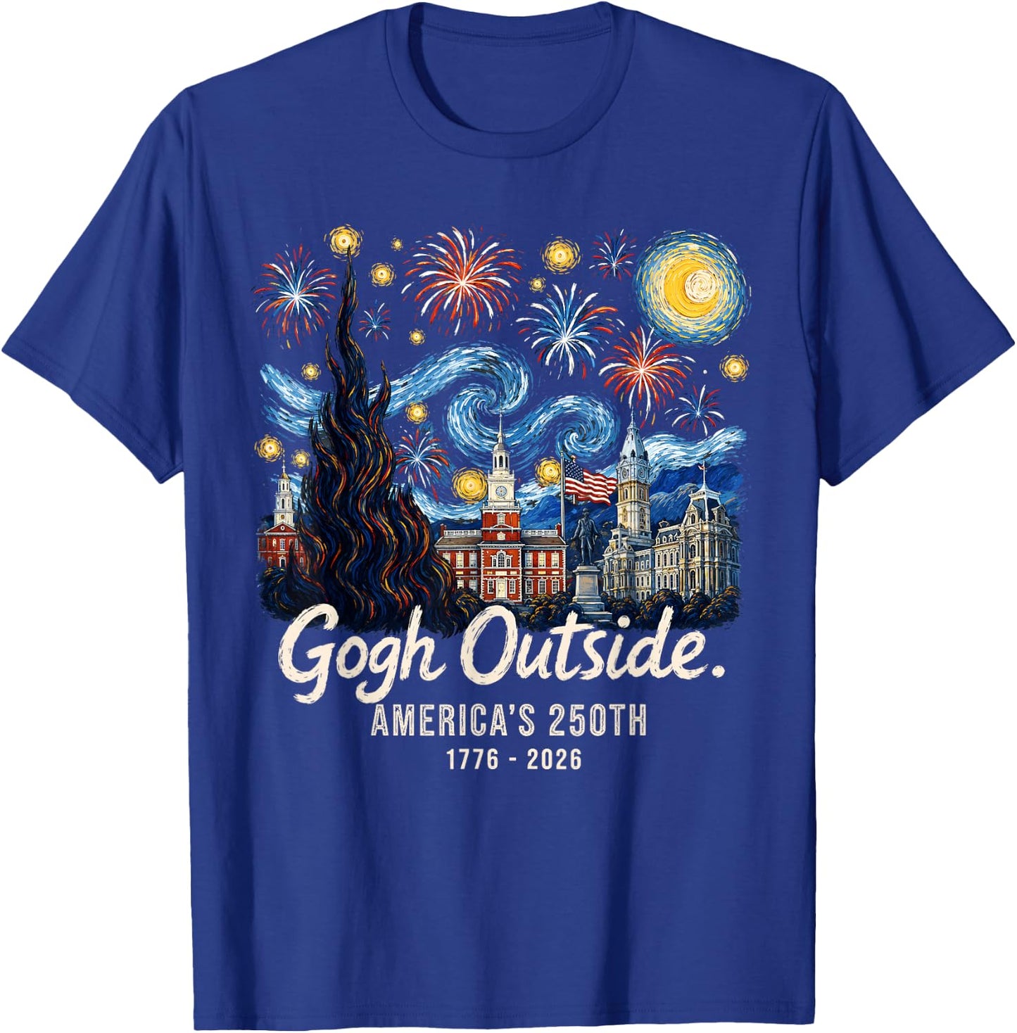 Gogh Outside America's 250th 1776 2026 Starry Night USA T-Shirt - T-Shirt | Royal