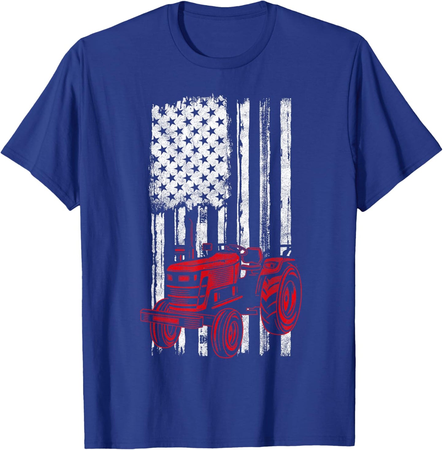 Farmer American Flag Farming Gift Usa Patriotic Tractor T-Shirt - T-Shirt | Royal