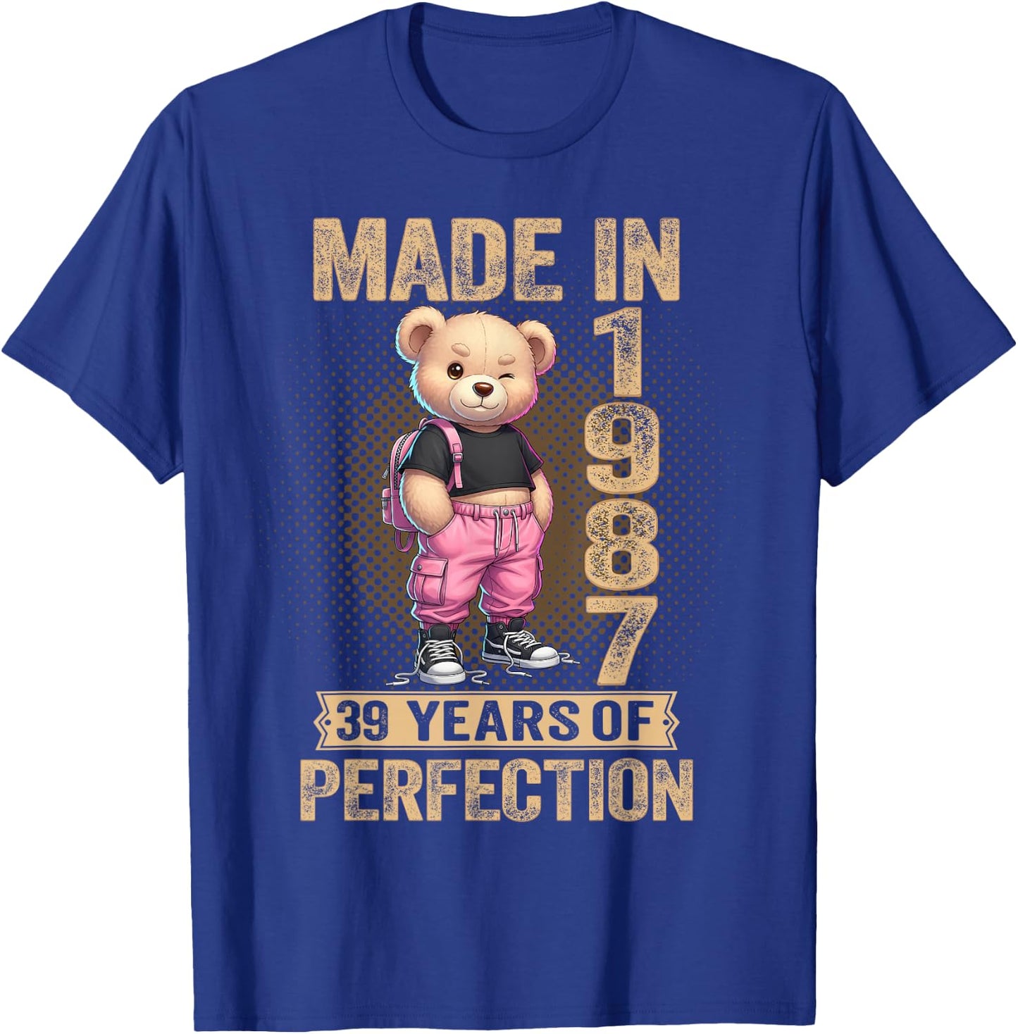 39th Birthday Made in 1987 39 Years of Being Awesome Bear T-Shirt - T-Shirt | Royal