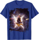 Laser Cat Riding Guitar In Outer Space Galaxy Lightning T-Shirt - T-Shirt | Royal