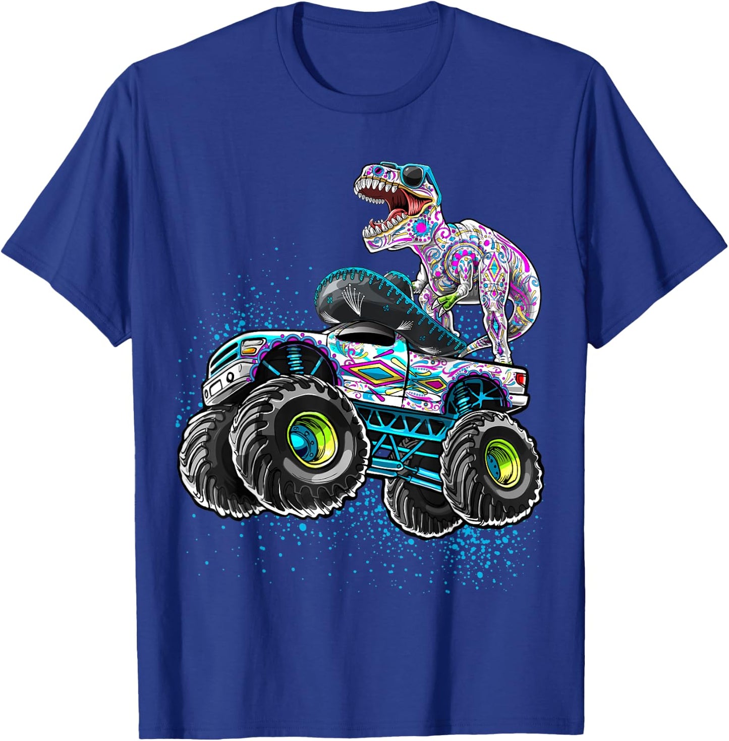 Day of the Dead Monster Truck Dinosaur Sugar Skull Boys T-Shirt - T-Shirt | Royal