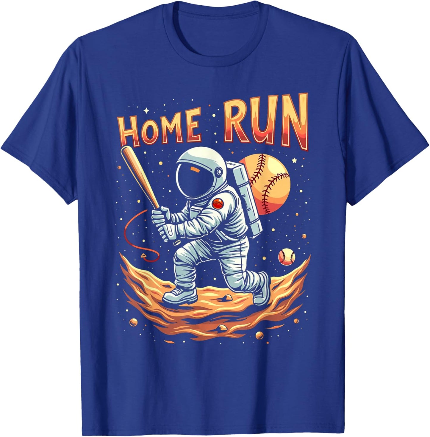 Home Run Astronaut Baseball Player Boys Kids Men T-Shirt - T-Shirt | Royal